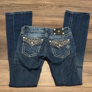 Miss Me Dark Blue Boot Cut Jeans with Silver Embellishments